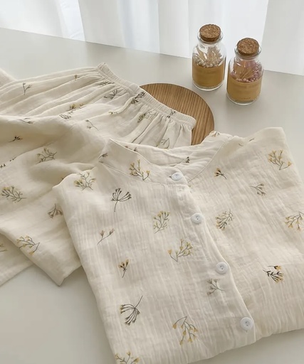 [17129762] Delicate floral linen Pajama Set 