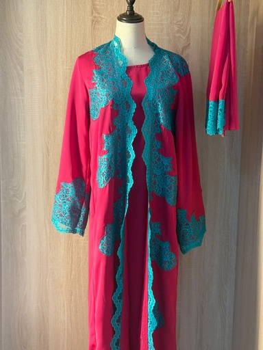 [72330061] Scarlet Lace Abaya, Gown And Scarf Set 