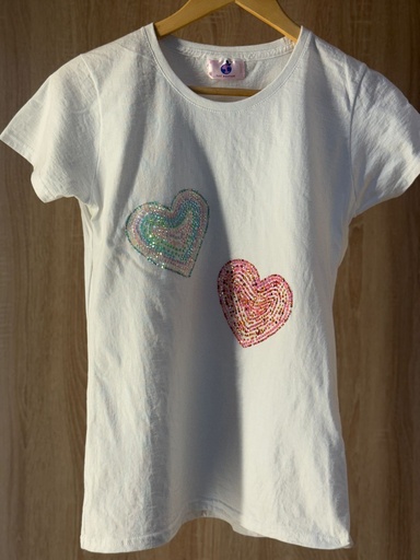 [61530073] Heart Embellished T-Shirt for Women 