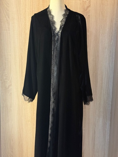 [72330142] Luxury Black Velvet Abaya with Lace Trim