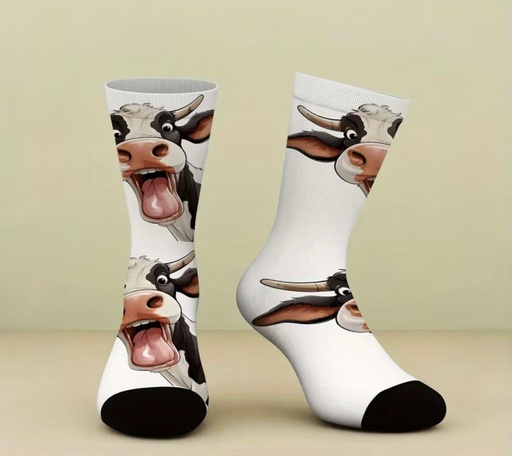 [61930180] Quirky Cow-Themed 3D Printed Sock Designs